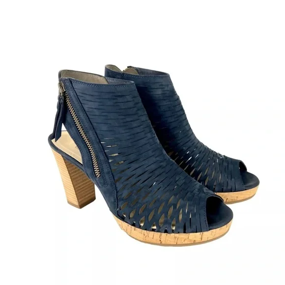 Paul Green Costa Blue Perforated Nubuck Leather Platform Sandals Booties Size: 9 - Picture 1 of 16